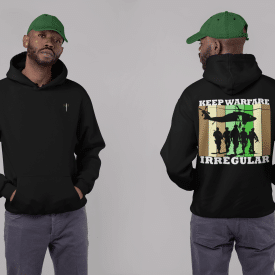 both sides hoodie mockup of a man wearing a hat in a studio