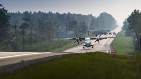 Aircraft landing along highway during Northern Strike